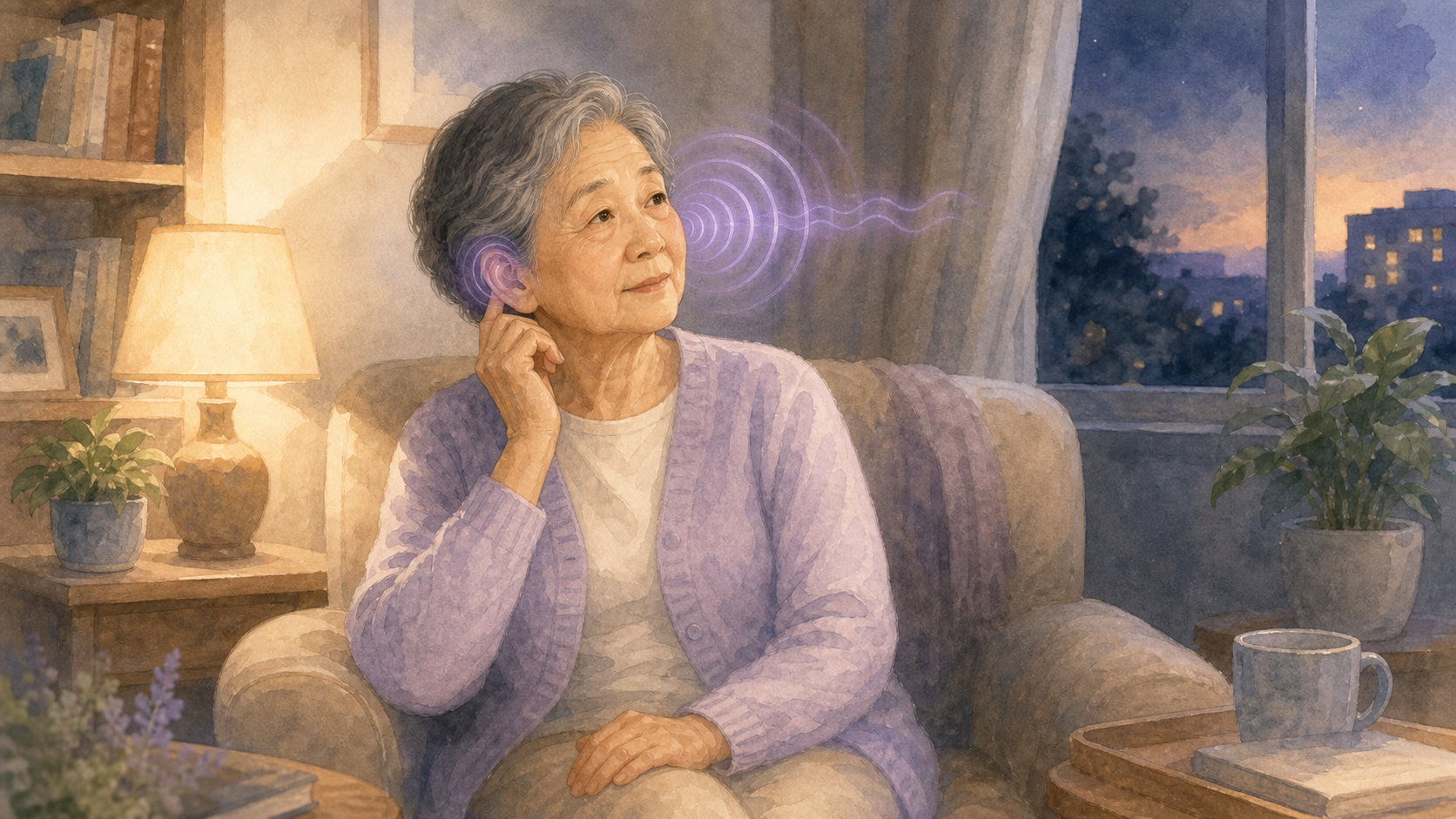老人安静坐在家中感到耳朵嗡嗡响