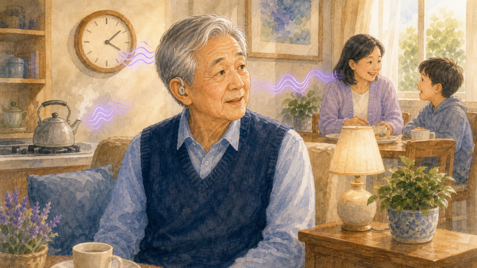 老人戴助听器重新适应生活中的声音