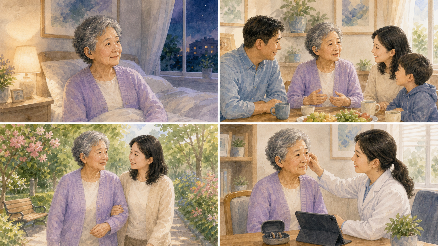 老人从安静环境逐步过渡到户外使用助听器